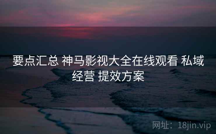 要点汇总 神马影视大全在线观看 私域经营 提效方案